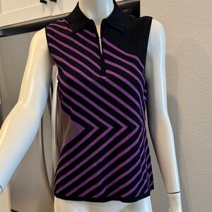 Jamie Sadock Black and Purple Geometric Sleeveless Top L